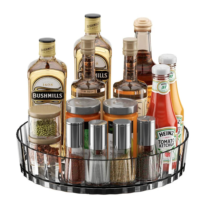 Rotating Tray Spice Rack Pantry Cabinet Turntable With Base Storage Bin Kitchen Organizer For Seasoning Cosmetic Storage Box