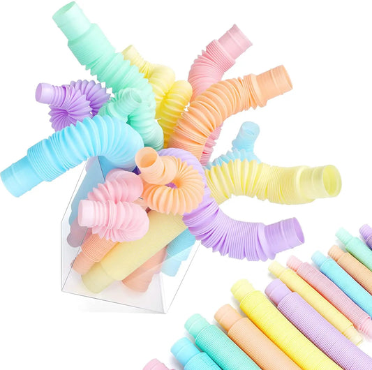 4 Pack Mini Pop Tube Sensory Fidget Toy Colorful Heavy-Duty for Construction Building Educational Toys for Stress Autism ADHD