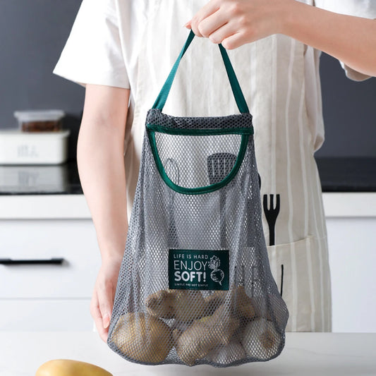 Reusable Kitchen Hanging Mesh Bag Home Fruit And Vegetable Storage Net Bag For Ginger Garlic Potatoes Onions Hollow Mesh Bag
