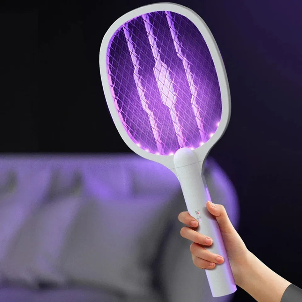 Handheld Electric Fly Swatter, Bug Zapper Racket, 2 in 1, USB Rechargeable, Mosquito Killer Lamp, Pest Control, 3000V