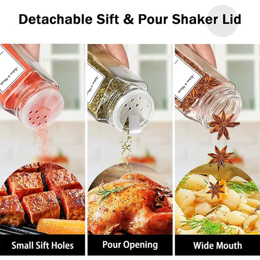 6/12/24pcs Glass Spice Jars with Bamboo Lids Or Metal Lids Include Minimalist Spice Labels Stickers Collapsible Funnel Jar Set