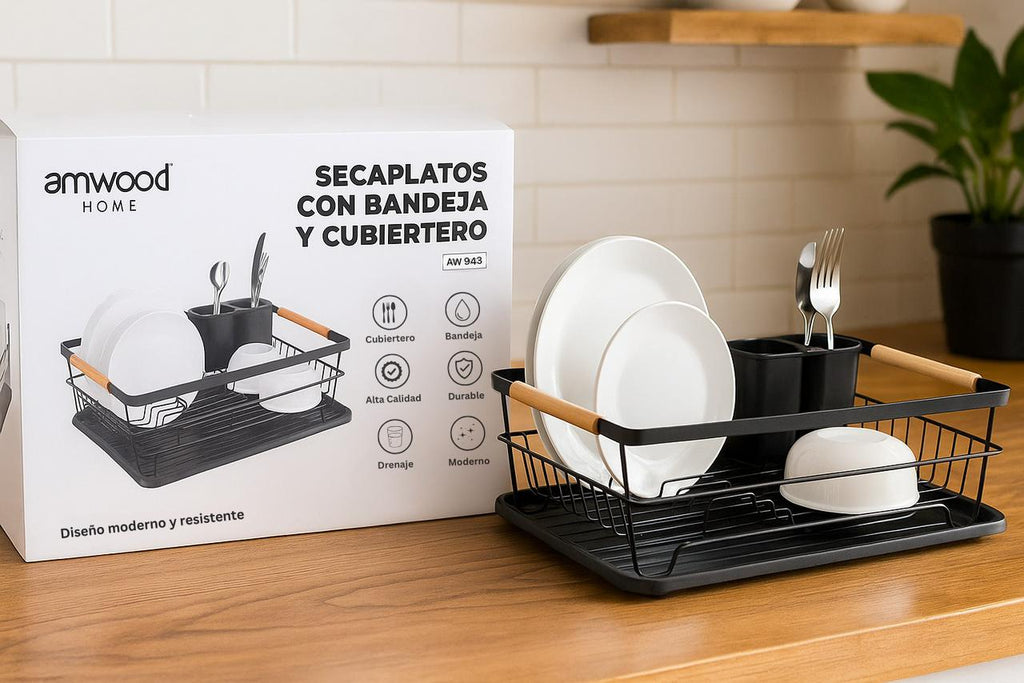 Escurridor de platos con bandeja y cubiertero por mayor - Bazar Mayorista