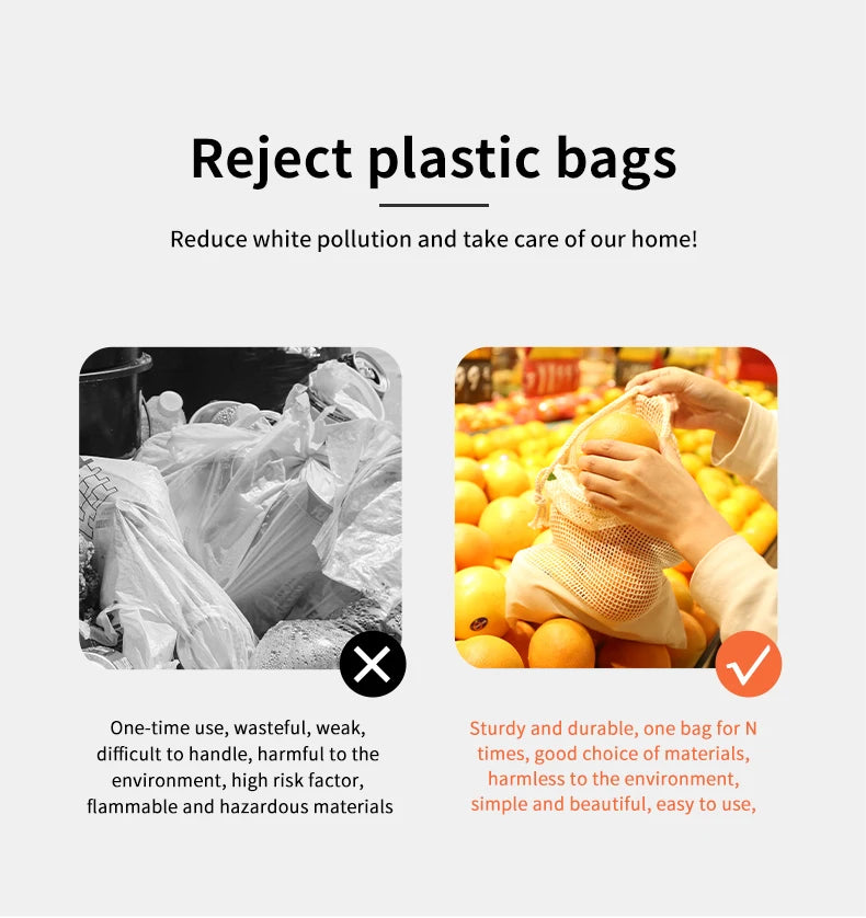 Weedi 3/6pack Reusable Cotton Mesh Produce Bags, Washable Grocery Bag Kitchen Fruit Vegetable Storage Bags Kitchen Organizer