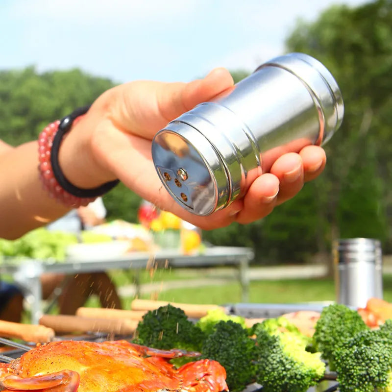 JJYY Salt Sugar Bottle Rotating Cover Multi-purpose Stainless Steel Kitchen Gadgets Spice Pepper Shaker Spice Jar Seasoning Can