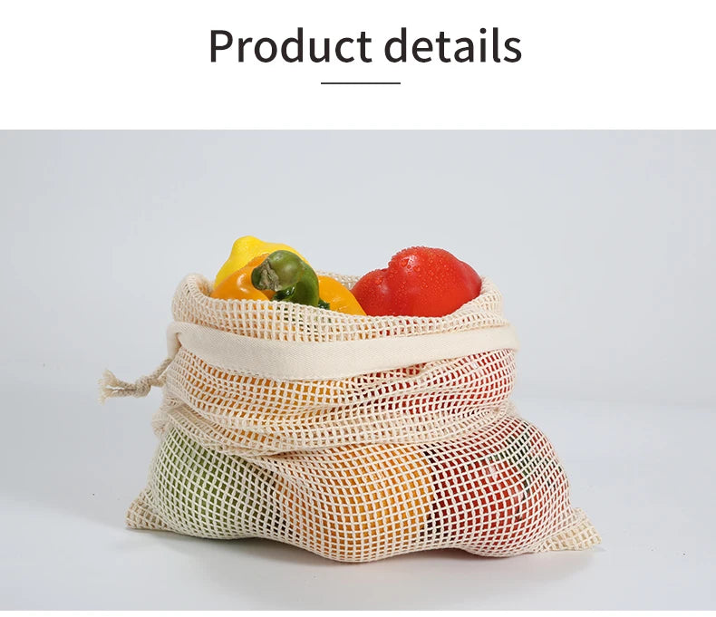 Weedi 3/6pack Reusable Cotton Mesh Produce Bags, Washable Grocery Bag Kitchen Fruit Vegetable Storage Bags Kitchen Organizer