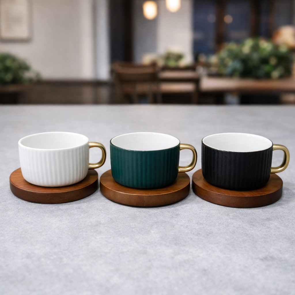 Taza ceramica Line wood por mayor - Bazar Mayorista