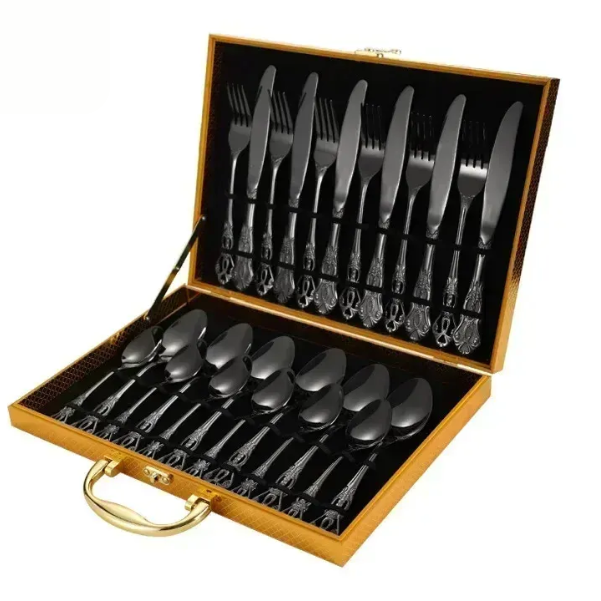 Cubiertos Set x24 Negro por mayor - Bazar Mayorista