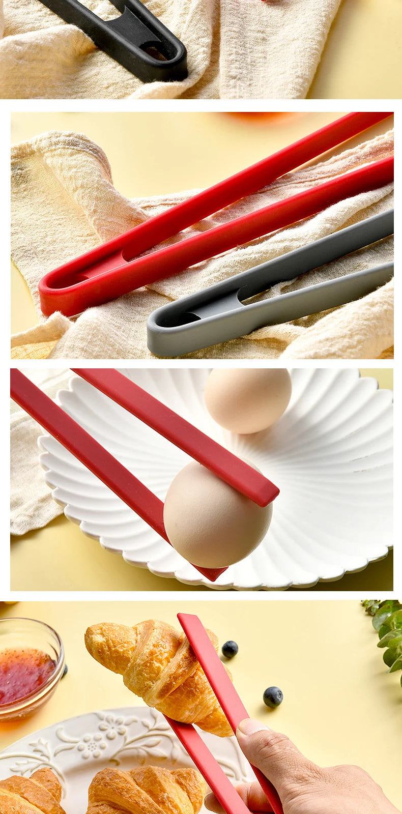 Salad Food Tongs Anti-slip Silicone Kitchen Utensils Barbecue Clip Three Prong Pliers Cookware Bbq Tool Chef Tools Gadgets Bar