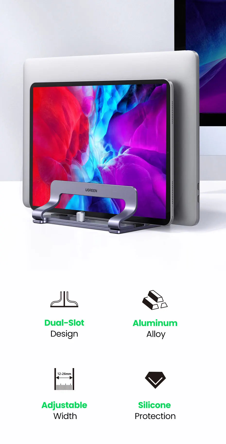 UGREEN Vertical Laptop Stand Holder Foldable Aluminum Notebook Stand Laptop Tablet Stand Support For Macbook Air Pro PC 17 inch