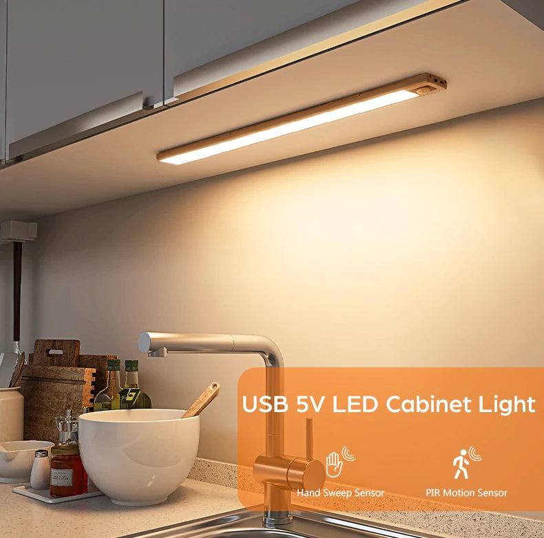 Ultra-thin USB LED Cabinet Light Hand Sweep / PIR Motion Sensor LED Rechargeable Aluminum kitchen Lamp Portable Night Lighting