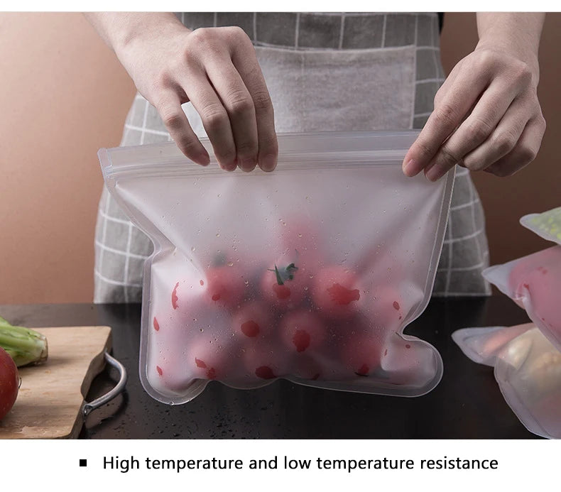 Silicone Food Storage Containers Reusable Food Storage Bags Lunch Bags Stand Up Zip Shut Bag Cup Fresh Food Leakproof Containers