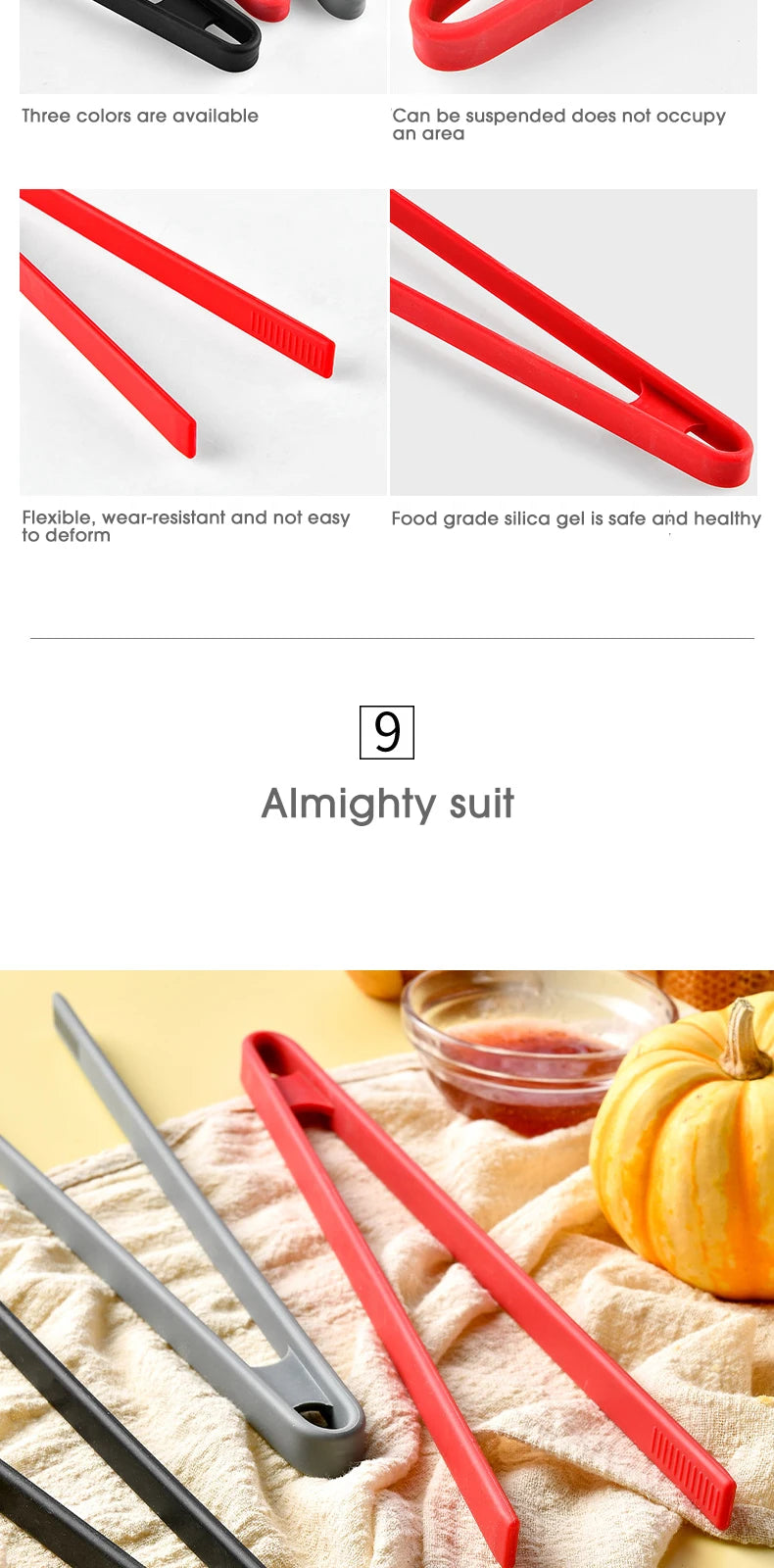 Salad Food Tongs Anti-slip Silicone Kitchen Utensils Barbecue Clip Three Prong Pliers Cookware Bbq Tool Chef Tools Gadgets Bar