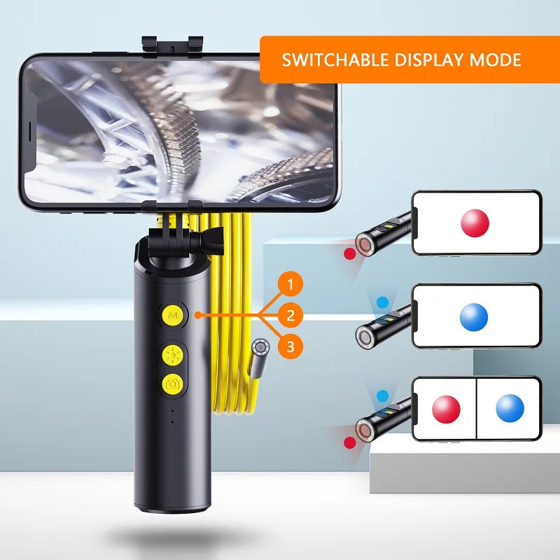 Dual Lens WIFI Endoscope HD1080P Wireless Pipe Inspection Borescope Camera Car Check Waterproof LEDs 2600mAh With Phone Holder