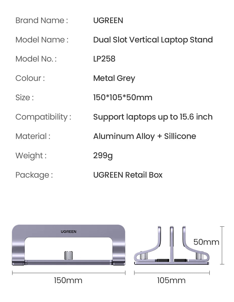 UGREEN Vertical Laptop Stand Holder Foldable Aluminum Notebook Stand Laptop Tablet Stand Support For Macbook Air Pro PC 17 inch