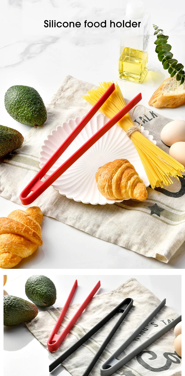 Salad Food Tongs Anti-slip Silicone Kitchen Utensils Barbecue Clip Three Prong Pliers Cookware Bbq Tool Chef Tools Gadgets Bar