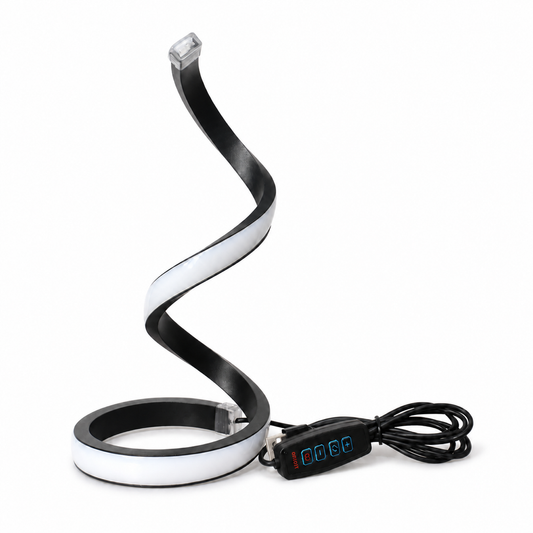 Lámpara LED de Escritorio Espiral 2 USB sobre fondo blanco