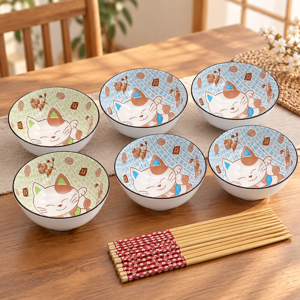 Set x6 cuencos de porcelana Cat, fotografía ambientada del producto RM48-20