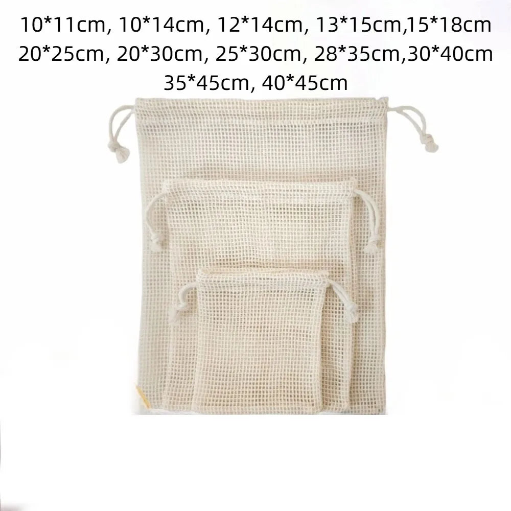 Reusable Cotton Mesh Bag Large Eco-friendly Mesh Shopping Bag Fruit and Vegetable Storage Light Weight Bundle Pocket Kitchen