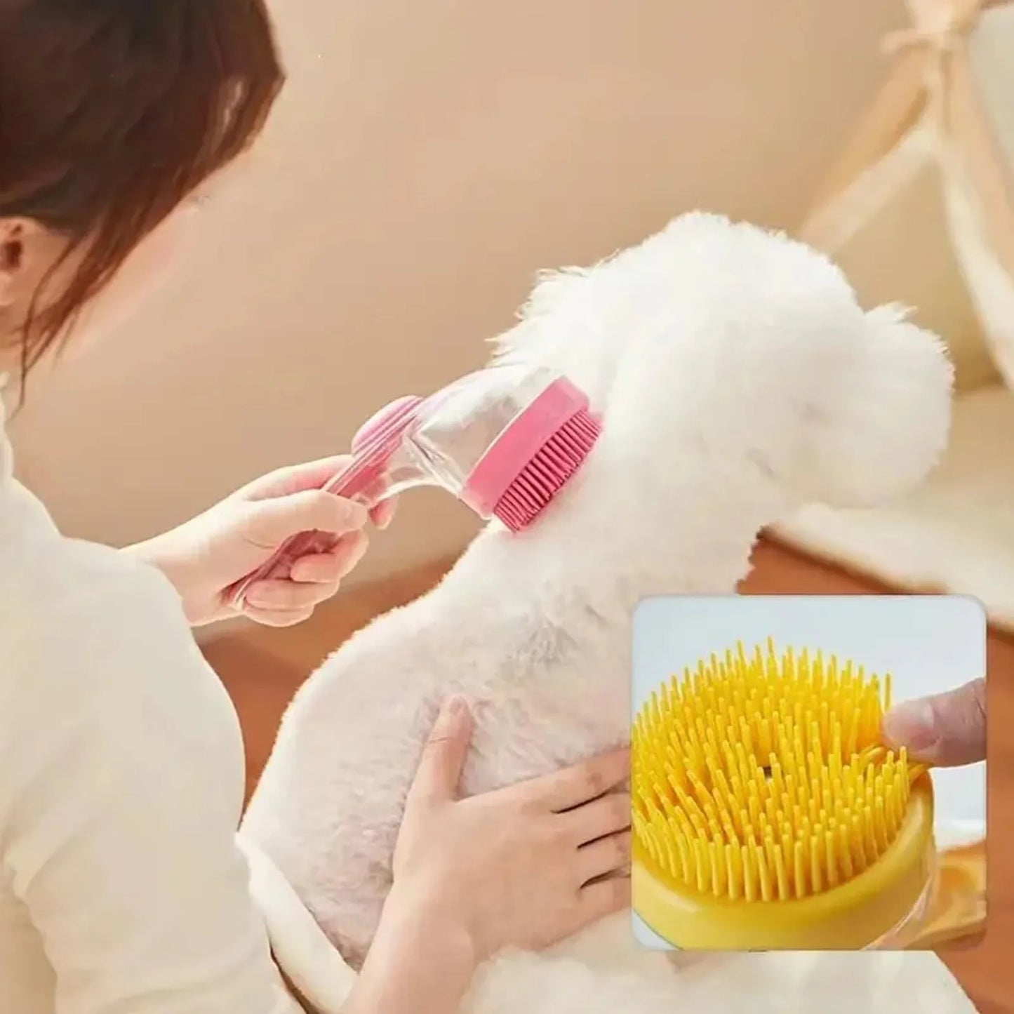 1pc Pet Bath Brush Soft Silicone Long Handle With Shampoo Dispenser Gentle Massage For Grooming And Cleaning Fur And Hair