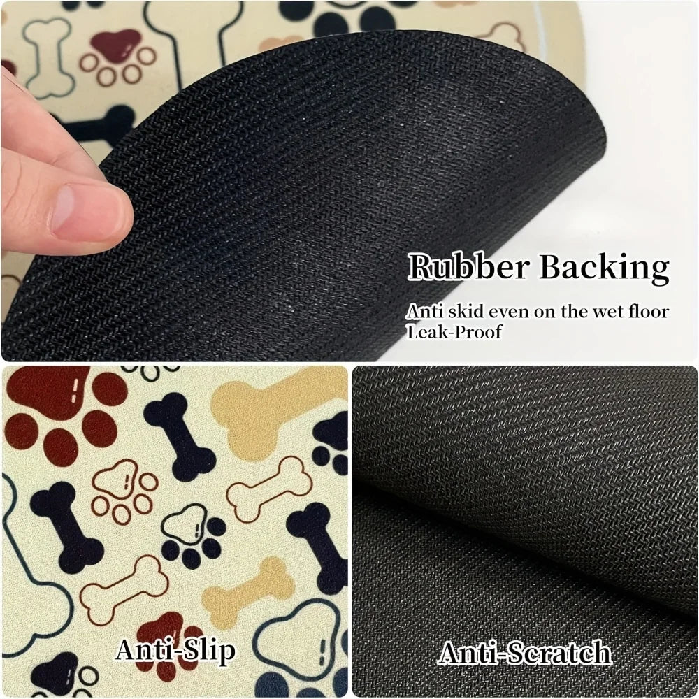 1pc Non-Slip Quick-Dry Geometric Fishbone Paw Print Dog Feeding Mat Polyester Pet Food Water Bowl Pad for Small to Medium Dogs