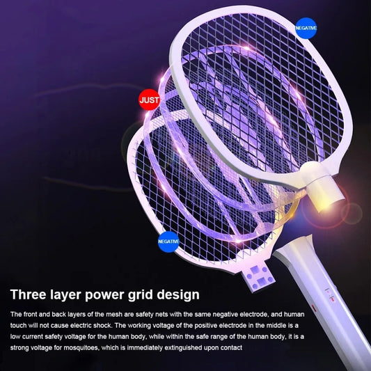 Handheld Electric Fly Swatter, Bug Zapper Racket, 2 in 1, USB Rechargeable, Mosquito Killer Lamp, Pest Control, 3000V