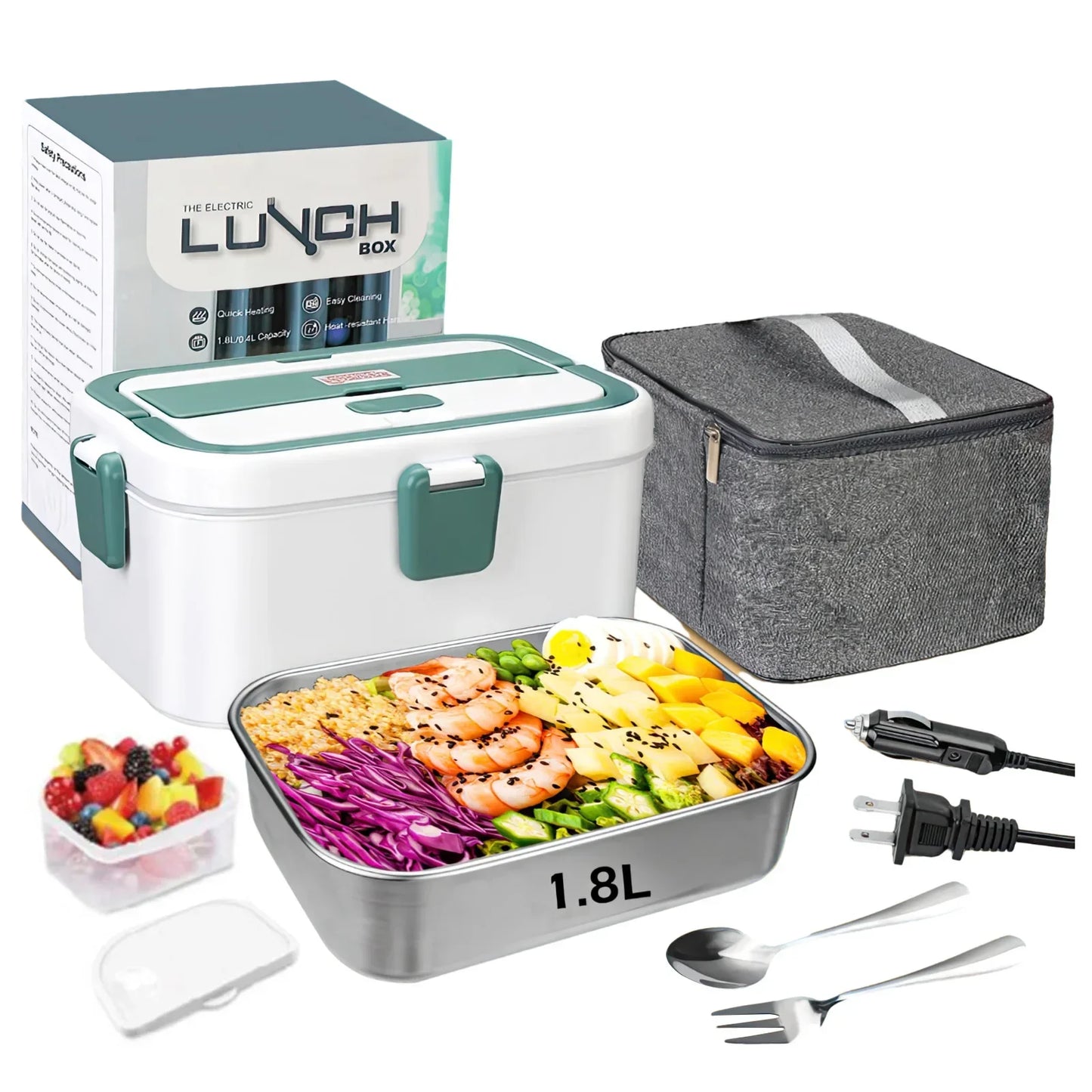 Electric Lunch Box Food Warmer 1.8 L 80W Outdoor Camping Bento Picnic Portable Food Heater Car/Home Self Heating Box