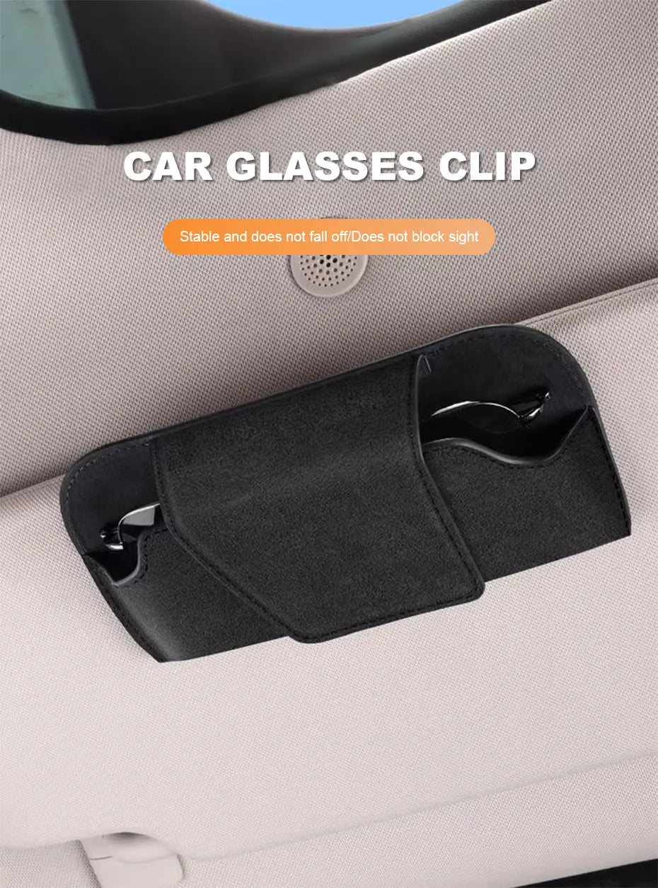 BLALION Car Glasses Case Auto Sun Visor Suede Glasses Holder Sunglasses Clip Card Ticket Holder Universal Interior Accessories