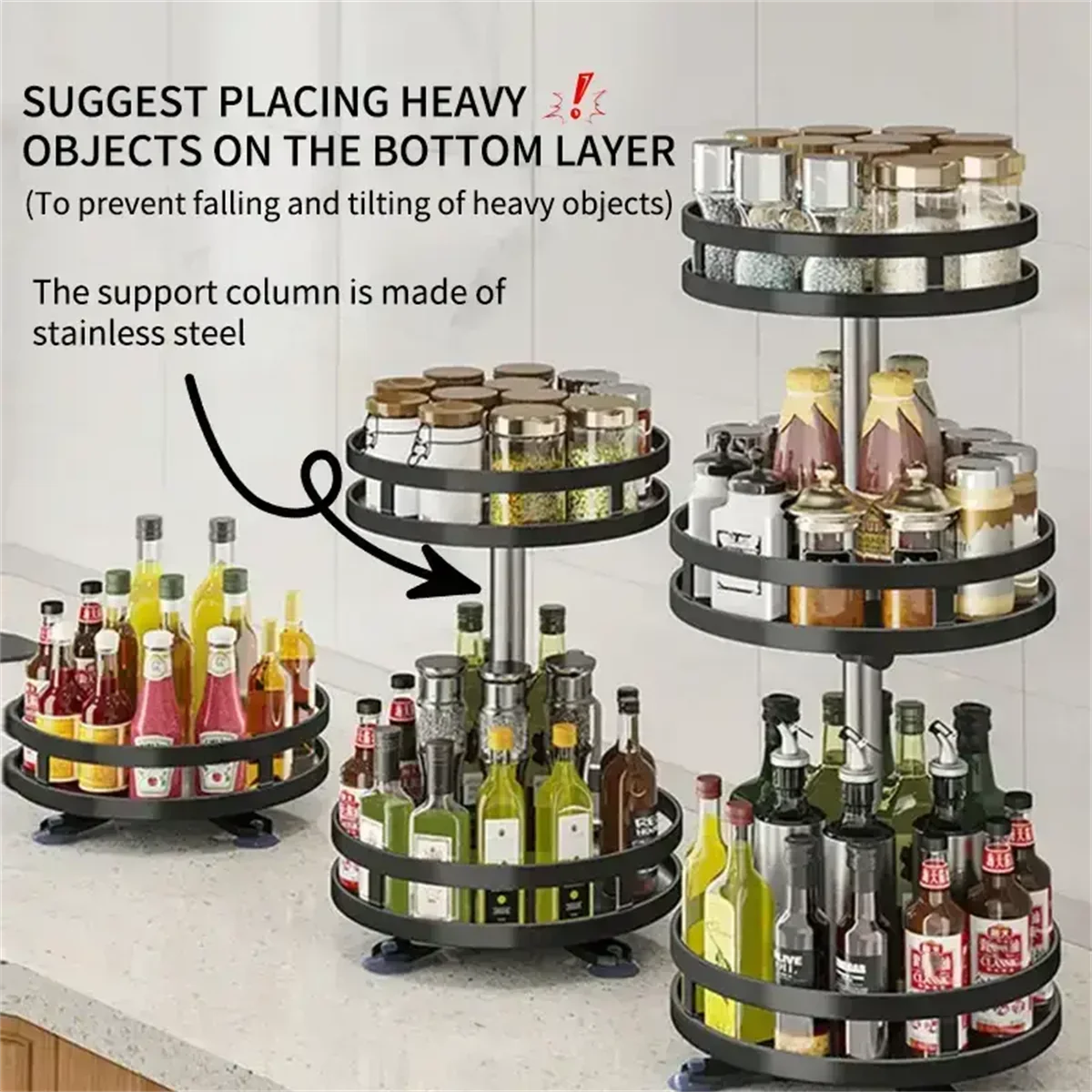 Rotatable Kitchen Storage Rack kitchen Accessories Spice Storage Rack Clean Storage 360 Degrees Rotatable Organizer Turntable