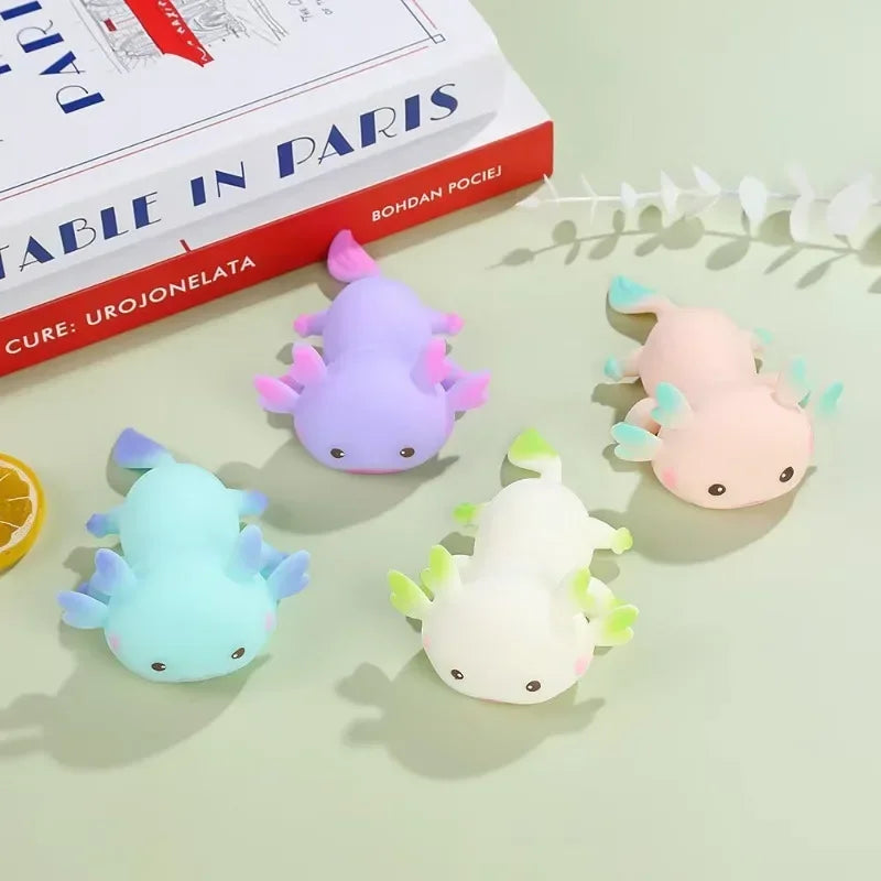 1/4pcs Axolotl Squeeze Ball Cute Fish Relax Cartoon Antistress Squishy Stress Relief Slow Rising For Adult Kids Stretch Toys