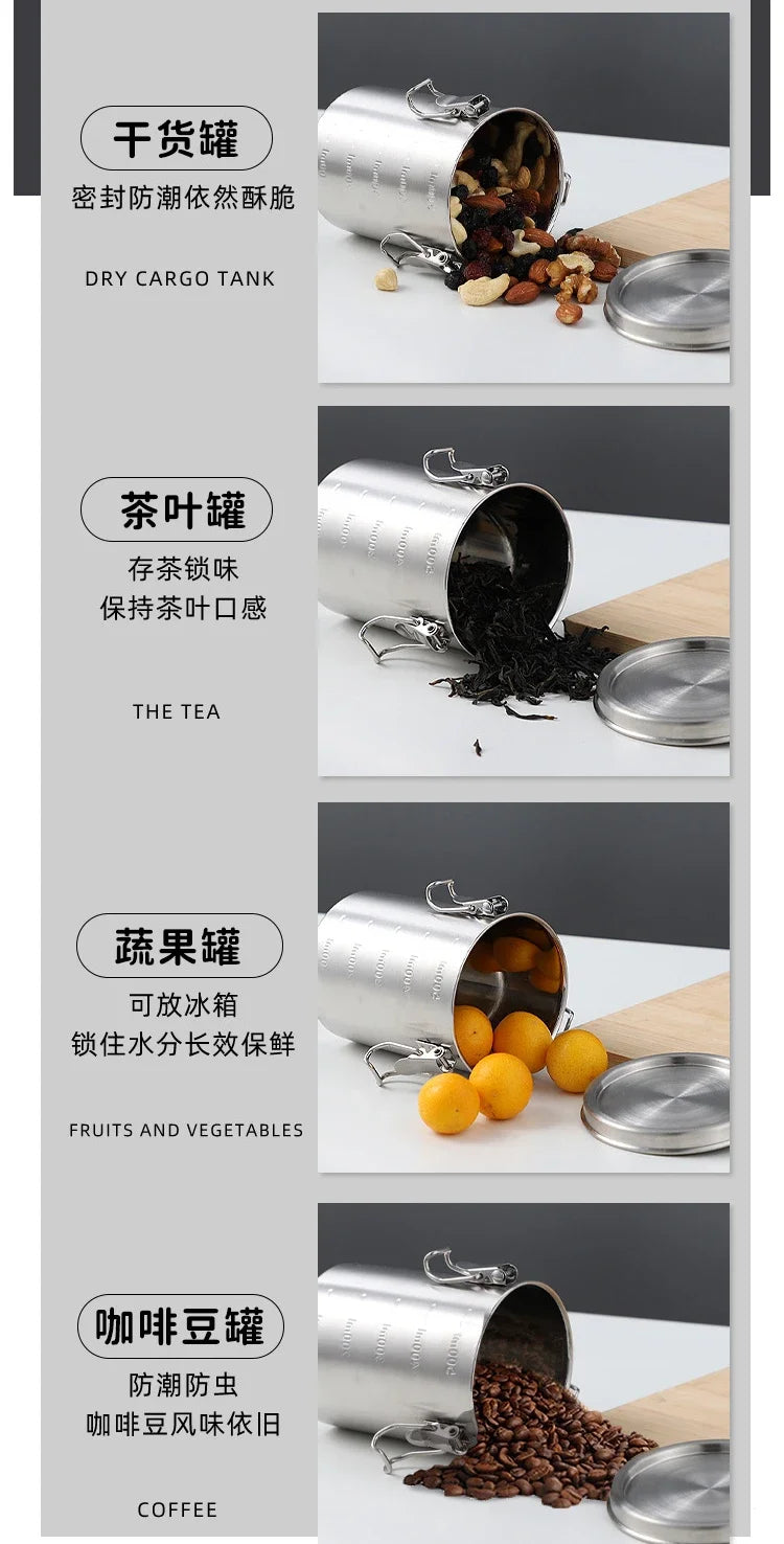 Tea Hermetic Pots Whole Grains Hermetic Containers for Food Stainless Steel Seal Sealed Container Coffee Beans Storage Airtight