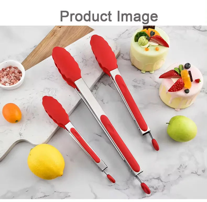 9 and 12 Inch Silicone Head Stainless Steel Bread and Salad Tongs Set Classic Novel Design for Everyday Dining for Restaurants