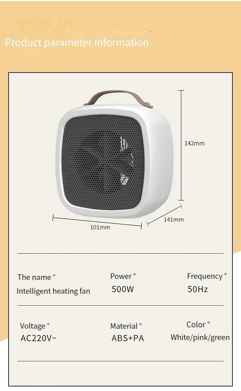 Mini Portable Heaters Desktop Mutes Fast Heating Warmer Fan 500W PTC-Ceramic Warm Air Heaters for Indoor Office Winter