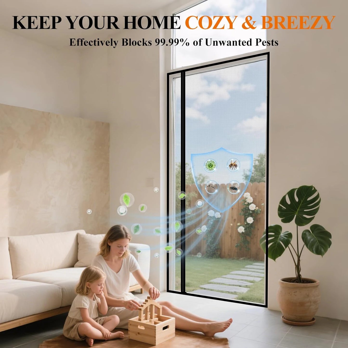 Magnetic screen door, hands-free mesh curtain, child and pet friendly, heavy-duty mosquito net, easy to install，Auto-Close