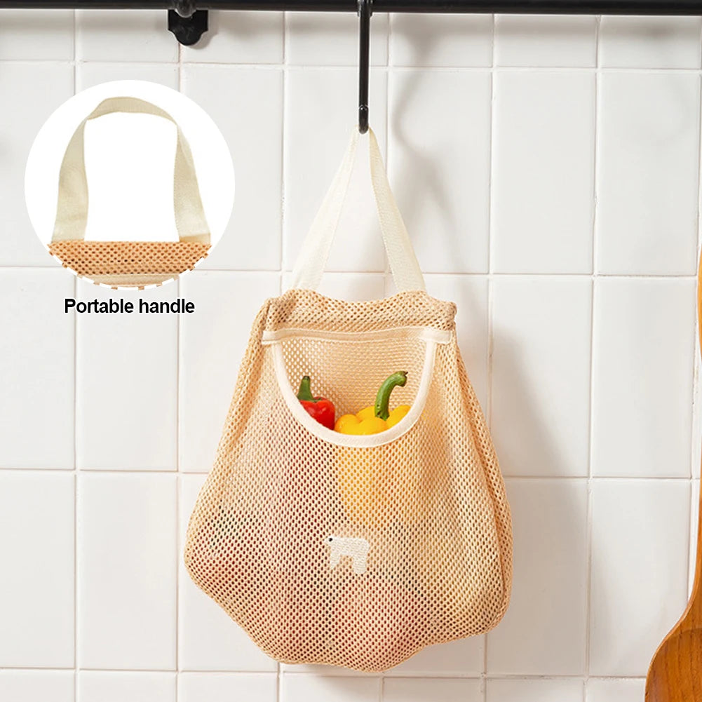 Reusable Kitchen Hanging Mesh Bag Home Fruit And Vegetable Storage Net Bag For Ginger Garlic Potatoes Onions Hollow Mesh Bag