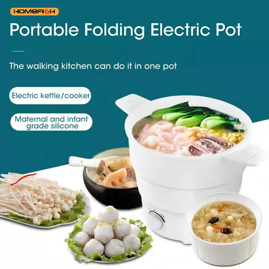 HOMEFISH Foldable Silicone Electric Pot Portable Multi-Purpose Hot Water Boiler for Travel 110/220V Kettle Ideal for Camping