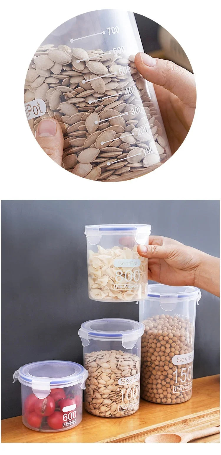 1-4PCS Sealed Jars With Scale Grain Crisper Kitchen Refrigerator Organize Sealed Container Clear Jar Spice Sugar Storage Boxes