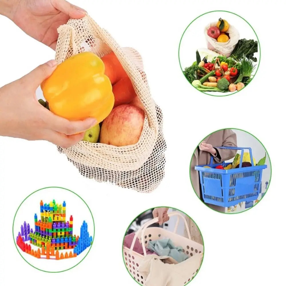 Reusable Cotton Mesh Bag Large Eco-friendly Mesh Shopping Bag Fruit and Vegetable Storage Light Weight Bundle Pocket Kitchen