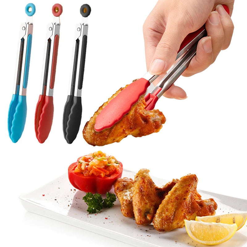 1Pc Silicone Food Tongs Stainless Steel Kitchen Tongs Silicone Non-Slip Cooking Clip Clamp Bbq Salad Tools Grill Kitchen Tools