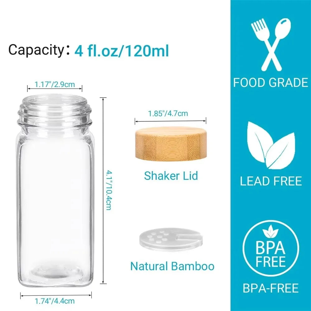 6/12/24pcs  Glass Spice Jars with Bamboo Lids Or Metal Lids Include Minimalist Spice Labels Stickers Collapsible Funnel Jar Set