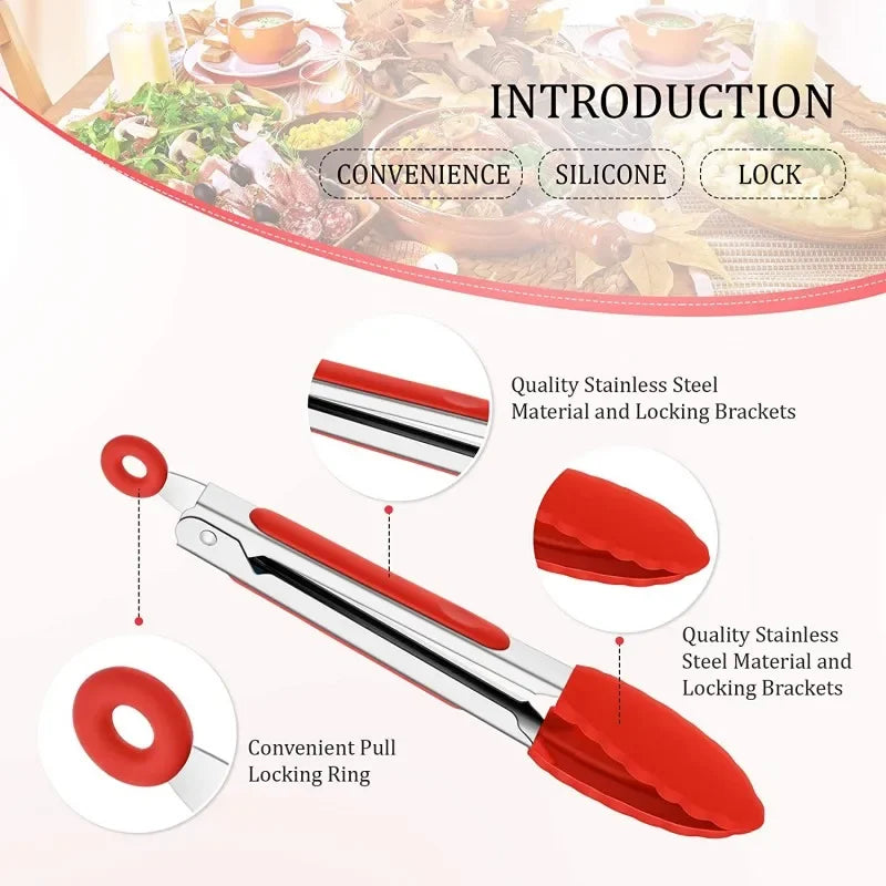 1Pc Silicone Food Tongs Stainless Steel Kitchen Tongs Silicone Non-Slip Cooking Clip Clamp Bbq Salad Tools Grill Kitchen Tools