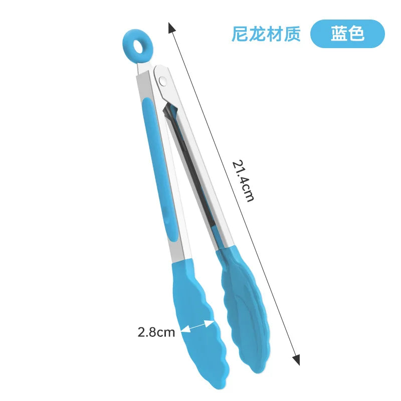 1Pc Silicone Food Tongs Stainless Steel Kitchen Tongs Silicone Non-Slip Cooking Clip Clamp Bbq Salad Tools Grill Kitchen Tools
