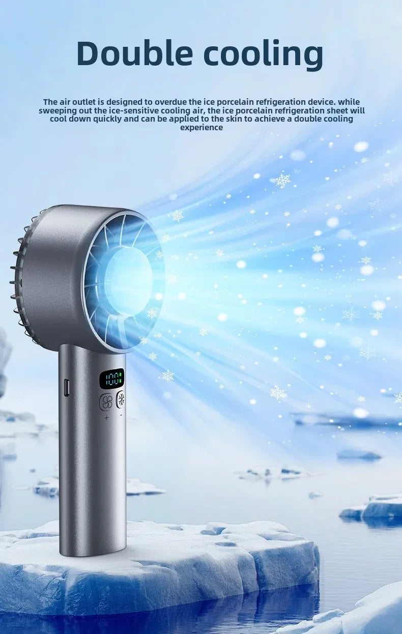 5200mah Ice Compress Fan High-speed Cooling Handheld USB Rechargeable Portable LED Digital Display For Travel Outdoor
