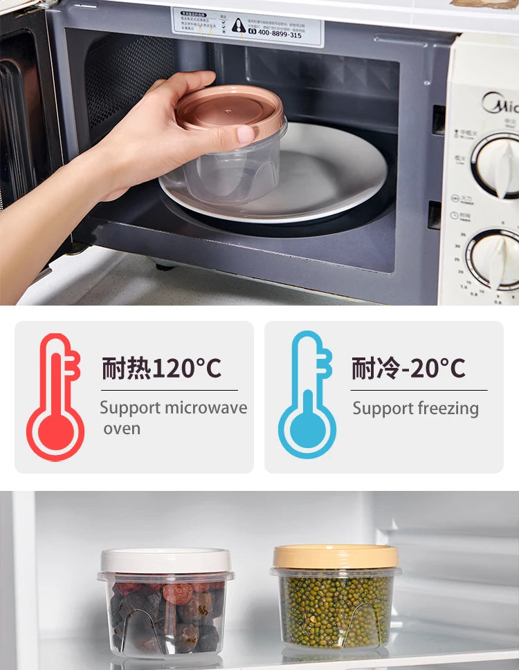 8 Pcs 500ml Round Food Fresh Keeping Box Kitchen Refrigerator Storage Container Fruits Snacks Sealed Jar Microwave Heating