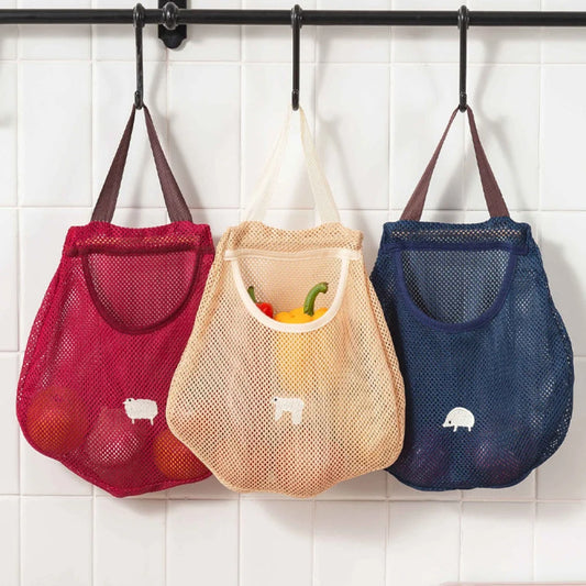 Reusable Kitchen Hanging Mesh Bag Home Fruit And Vegetable Storage Net Bag For Ginger Garlic Potatoes Onions Hollow Mesh Bag