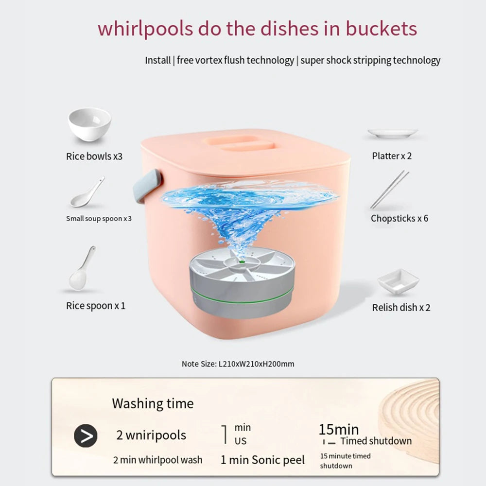 Mini Turbo Dishwasher Portable Ultrasonic Dish Washer USB Chargeable Vegetable Washing Machine Household Sink Dishwasher Device