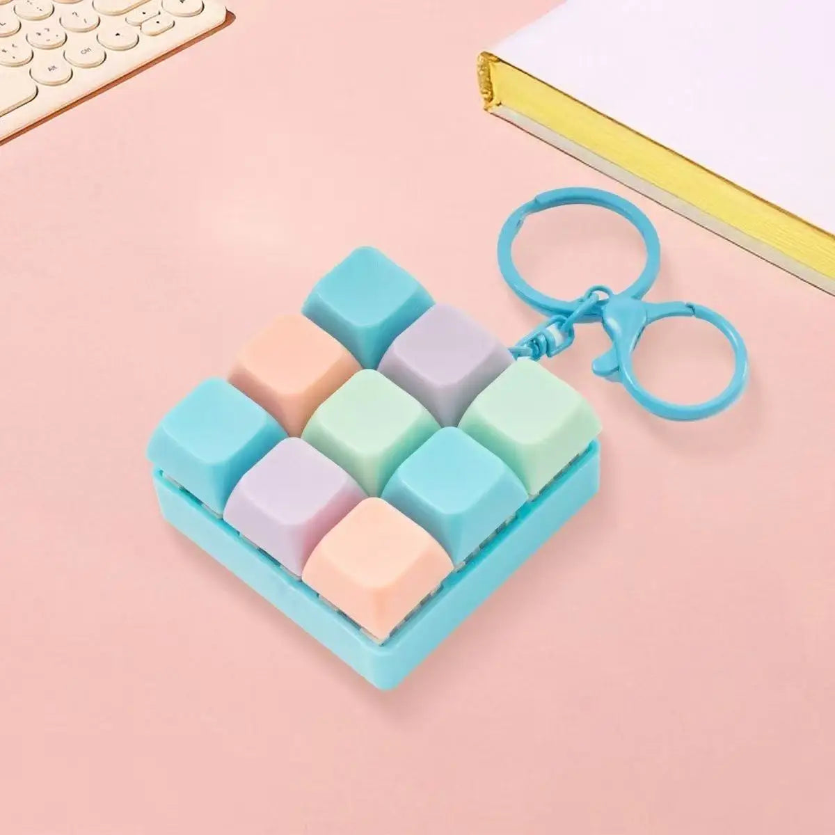 Clicky 9-Key Keyboard Keychain Pastel Fidget Key Ring Mechanical Switch Bag Charm for Gamers Office Desk Anxiety Relief Gift