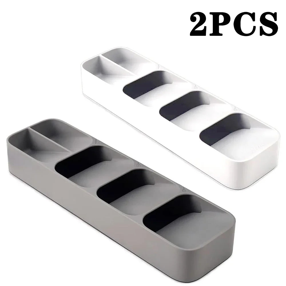 Compact Silverware Organizer Tray Kitchen Drawer Utensil Holder Cutlery Storage Space-Saving Durable Plastic Flatware Divider