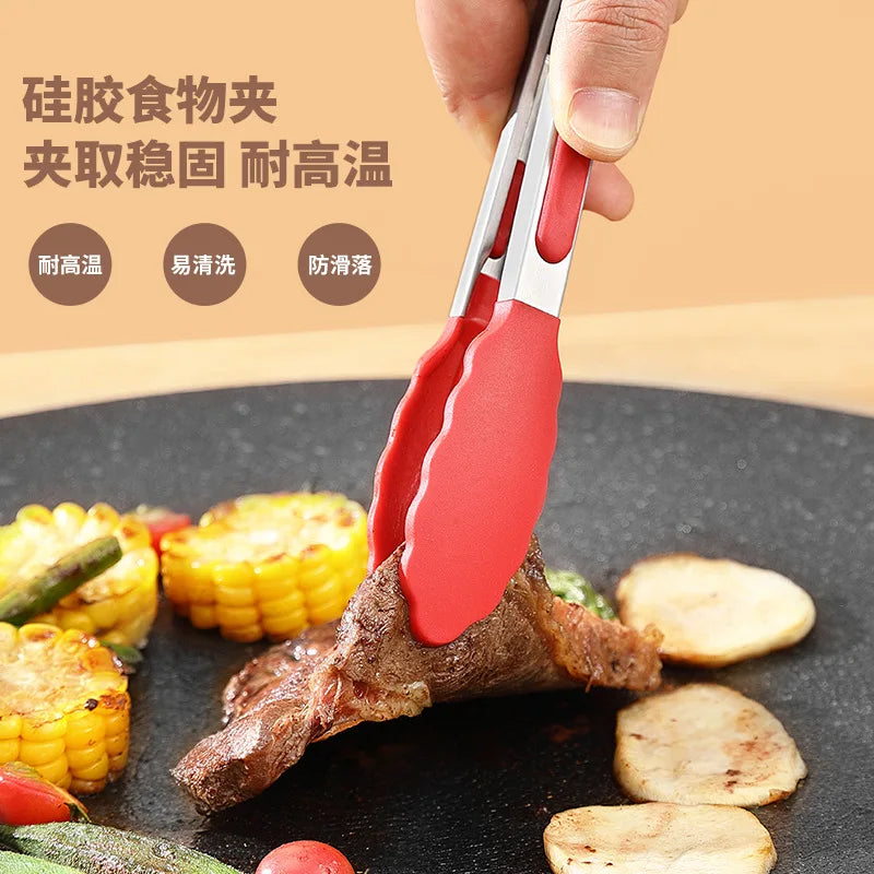 1Pc Silicone Food Tongs Stainless Steel Kitchen Tongs Silicone Non-Slip Cooking Clip Clamp Bbq Salad Tools Grill Kitchen Tools