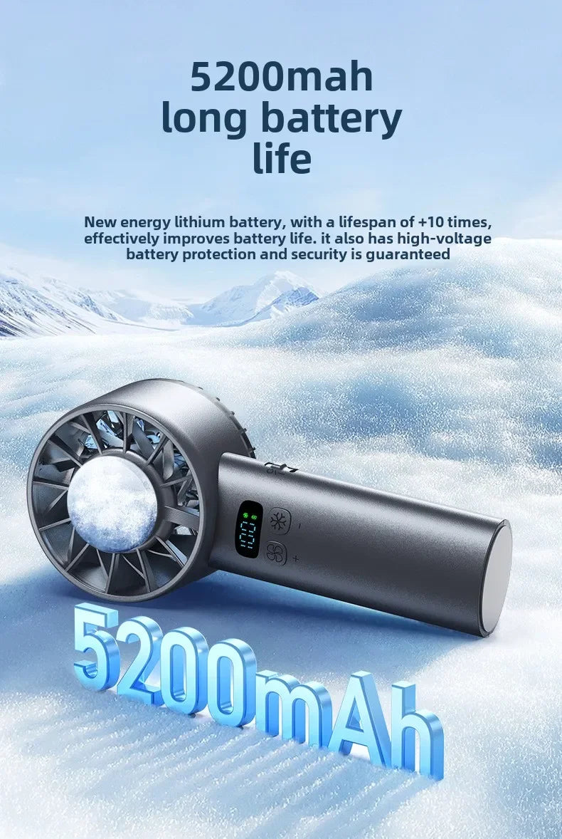 5200mah Ice Compress Fan High-speed Cooling Handheld USB Rechargeable Portable LED Digital Display For Travel Outdoor
