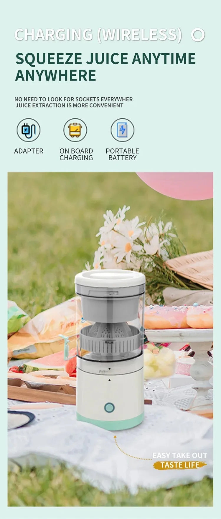 Portable Electric Juicer USB Rechargeable Wireless Mini Fruit Blender Automatic Juice Squeezer for Home Travel Office